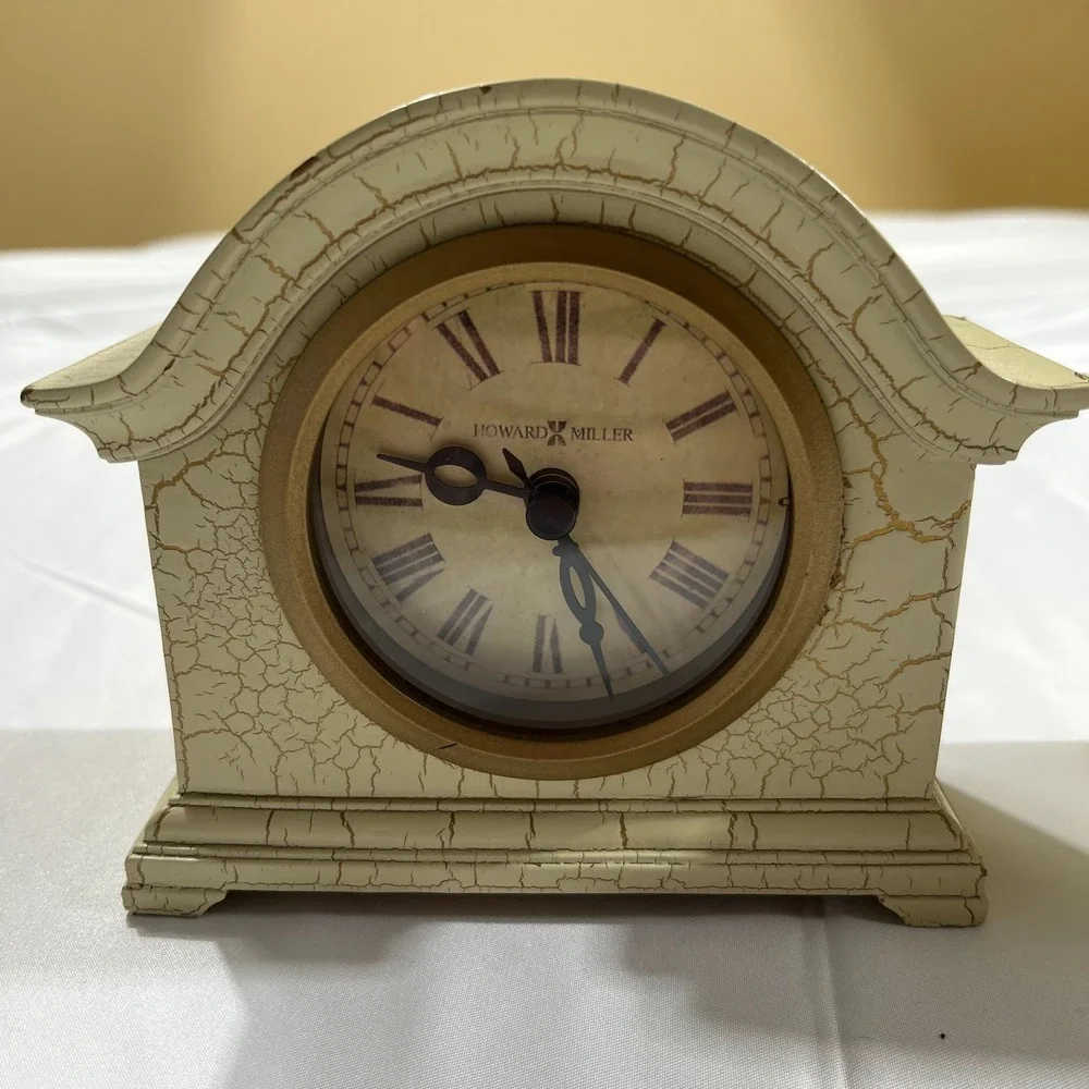 Howard Miller Delano Mantle Table Clock 645-410 Crackle Cream Vintage Pair 2pc